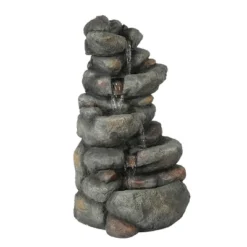 LuxenHome 33.5" H Gray Resin Cascading Rock Outdoor Fountain -LuxenHome GUEST 0074a29d 08be 4d29 8d49 5da15be2d039
