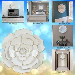 LuxenHome White And Gold Flower Metal Wall Decor -LuxenHome GUEST 00af68a6 2e7d 461b 9192 84e2b0bac202