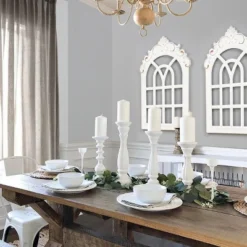 LuxenHome Distressed White Wood Vintage Arched Window Wall Home Decor -LuxenHome GUEST 00d04a4e f16d 44f0 b612 cbca28cf0e07