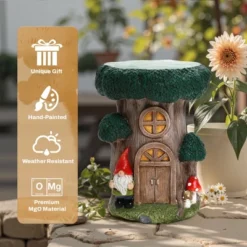 LuxenHome Outdoor Side Table, 17" Green Gnome Tree Stump Cement End Table,Indoor And Outdoor Sculpture Accent Side Table,Garden Decor Stool -LuxenHome GUEST 0152c57c 5d7e 4cc2 a553 2b9808450dce