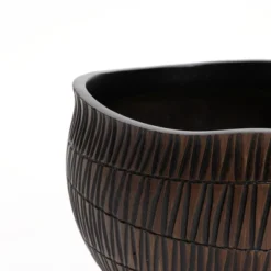 LuxenHome Brown With Black V-Pattern Polyresin 10-Inch Round Planter -LuxenHome GUEST 020bca7f 7e9c 49de a619 f279781e81d8