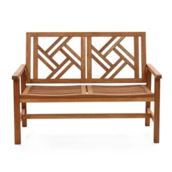 LuxenHome Carmel Solid Wood Outdoor Loveseat Park Bench -LuxenHome GUEST 03540f98 134c 4427 affc a09054422605