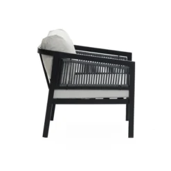 LuxenHome Outdoor Black Steel With PE Rope Armchairs With Cushions, Set Of 2 -LuxenHome GUEST 03717416 ac6d 42ff b3cb f5e9f37004c6