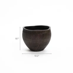LuxenHome Brown With Black V-Pattern Polyresin 10-Inch Round Planter -LuxenHome GUEST 038fcf2a 54a9 40fd a5fe ad8f20b35aa6