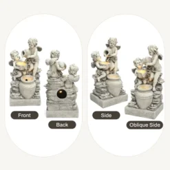 LuxenHome 30” Gray Resin Cherub Angels Outdoor Water Fountain With LED Lights, Garden Fountain Decor For Yard -LuxenHome GUEST 039a891c 3b37 4a18 8a1c 0681fa45f6b5
