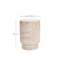 LuxenHome Travertine-Style Round Ribbed MgO Side Table Multicolored -LuxenHome GUEST 03c031f4 099e 42ab a5cf 3d981736cc33