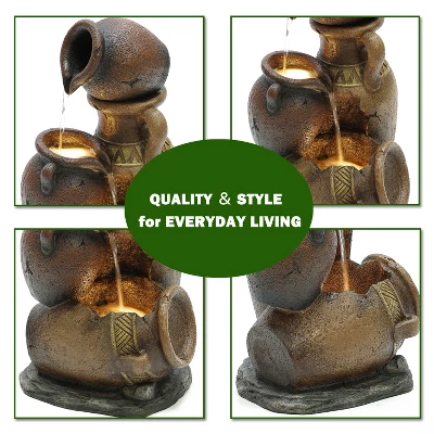 LuxenHome Brown Urns Resin Outdoor Fountain With Lights 8 LuxenHome Brown Urns Resin Outdoor Fountain With Lights - Image 8