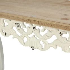 LuxenHome Victorian Off White And Natural Wood Console And Entry Table -LuxenHome GUEST 0601051c 8504 48db 9ba5 339dab02b79d