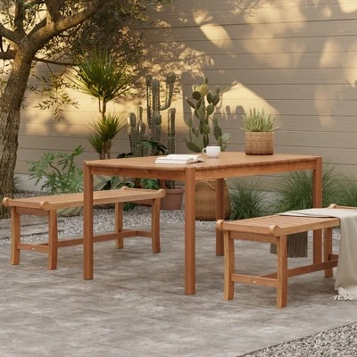 LuxenHome Natural Solid Wood 6-Person 59-Inch Long Rectangle Outdoor Dining Table Brown 2 LuxenHome Natural Solid Wood 6-Person 59-Inch Long Rectangle Outdoor Dining Table Brown - Image 2