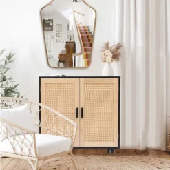 LuxenHome Black And Brown Wood 2-Door Storage Cabinet. -LuxenHome GUEST 0663670c b9ef 427a 8be4 607c19c0d531