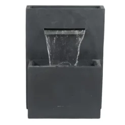 LuxenHome 32" H Resin Modern Waterfall Outdoor Fountain With Planter, Outdoor Water Fountain Indoor And Outdoor Use Gray -LuxenHome GUEST 06d223c1 aab4 4960 89ad d02188665119