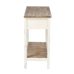 LuxenHome Distressed White And Wood 2-Drawer 1-Shelf Console Table And Entry Table -LuxenHome GUEST 079ea254 0138 4529 8409 bec81f30c53f