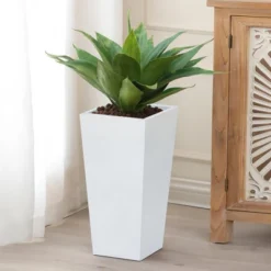 LuxenHome Square Tapered 24.2" Tall Planter White