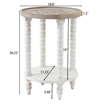 LuxenHome White And Natural Wood Round Accent Side Table With Storage. 8 LuxenHome White And Natural Wood Round Accent Side Table With Storage. - Image 8