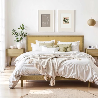 LuxenHome Natural Finish Rubberwood With Rattan Panel Headboard, Queen Brown 3 LuxenHome Natural Finish Rubberwood With Rattan Panel Headboard, Queen Brown - Image 3