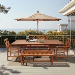 LuxenHome Carmel Solid Wood Extendable Outdoor Dining Table Brown -LuxenHome GUEST 094541f4 ec29 45dc a1d5 1cb60555ba1e