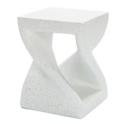 LuxenHome Speckled White MgO Square Twisted Side Table -LuxenHome GUEST 09a21898 1817 499e 9b69 5f7ddbf6811f