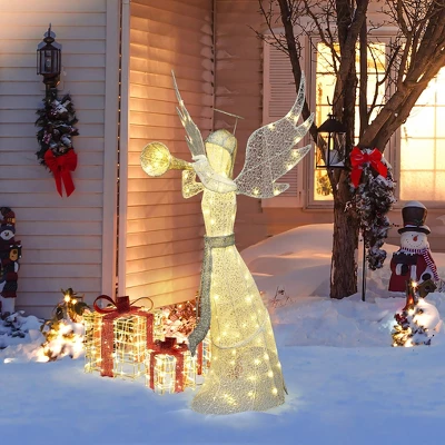 LuxenHome 5Ft Angel Playing Gold Trumpet Outdoor Holiday Decoration With Lights White, Sliver, Gold 5 LuxenHome 5Ft Angel Playing Gold Trumpet Outdoor Holiday Decoration With Lights White, Sliver, Gold - Image 5