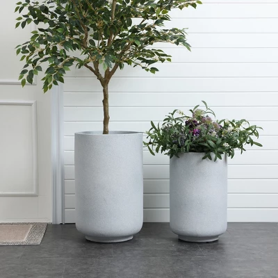 LuxenHome Concrete-Look Planter – Gray Round MgO Pot With Drainage Hole 4 LuxenHome Concrete-Look Planter – Gray Round MgO Pot With Drainage Hole - Image 4