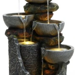 LuxenHome 25" Small Water Fountain Outdoor, Cascading Bowl Garden Water Features With LED Lights Gray -LuxenHome GUEST 0bbe17e4 dc8b 4d25 bb06 f9b381c83b16