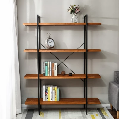 LuxenHome 4-Shelf 66.5" H X 51.2" W Pine Wood Metal Frame Etagere Bookcase. 1 LuxenHome 4-Shelf 66.5" H X 51.2" W Pine Wood Metal Frame Etagere Bookcase.