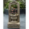 LuxenHome 40.35 In. H Arched Cement Urn With Metal Flowers Outdoor Fountain Beige