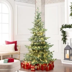 LuxenHome 7Ft Pre-Lit Artificial Pine Christmas Tree With Dusty Green PE Tips & Metal Stand -LuxenHome GUEST 0d49c1cb 5791 4c81 bf10 d5facb53de89