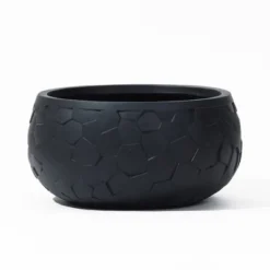 LuxenHome Round Black Geometric Planter – Indoor/Outdoor MgO Pot With Drainage Plug -LuxenHome GUEST 0d52bc95 9ec5 4eab b28c adaf540b7b45
