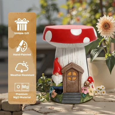 LuxenHome Outdoor Side Table, 17" Gnome Mushroom Cement Patio End Table,Indoor And Outdoor Sculpture Accent Side Table,Garden Decor Stool White 3 LuxenHome Outdoor Side Table, 17" Gnome Mushroom Cement Patio End Table,Indoor And Outdoor Sculpture Accent Side Table,Garden Decor Stool White - Image 3