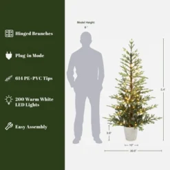 LuxenHome 5.5Ft Pre-Lit Artificial Fir Christmas Tree, Realistic Green Branches & Decorative Planter -LuxenHome GUEST 0eb16ed7 5a17 4efb a74b 0c50142fba2f
