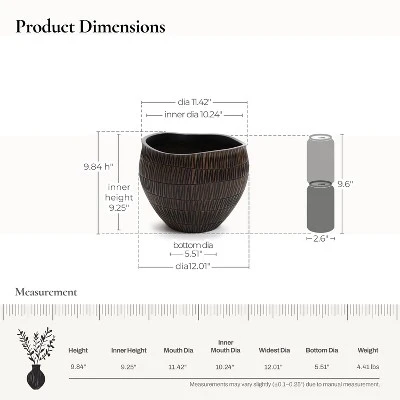 LuxenHome Brown With Black V-Pattern Polyresin 12-Inch Round Planter 2 LuxenHome Brown With Black V-Pattern Polyresin 12-Inch Round Planter - Image 2