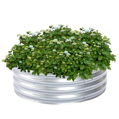 LuxenHome 36in Round Galvanized Steel Raised Garden Bed Planter 4 LuxenHome 36in Round Galvanized Steel Raised Garden Bed Planter - Image 4