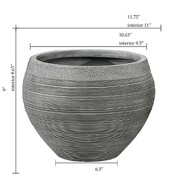 LuxenHome Gray Pottery-Style 11.75-inch Round MgO Planter 5 LuxenHome Gray Pottery-Style 11.75-inch Round MgO Planter - Image 5