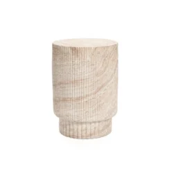 LuxenHome Travertine-Style Round Ribbed MgO Side Table Multicolored -LuxenHome GUEST 10e80b6b 05a5 4940 93da 7aade4a8101e