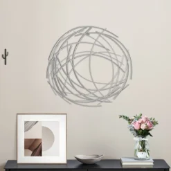 LuxenHome Silver Metal Abstract Swirl Round Wall Art Decor