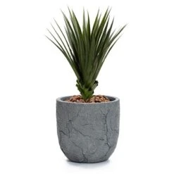 LuxenHome Crackle Gray MgO 14.6" Round Flower Pot Planter -LuxenHome GUEST 110810c6 0d48 4279 a5ea 7642e53236e1