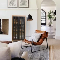 LuxenHome Natural Wood Glass Doors 47.25" H Accent Curio Storage Cabinet. -LuxenHome GUEST 1117a5d6 f121 4ca7 886f 391d9c858780