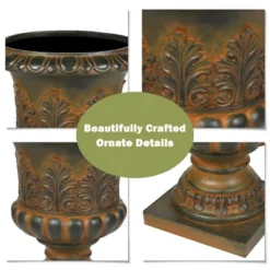 LuxenHome Weathered Brown Decorative MgO Urn Planter -LuxenHome GUEST 1179c582 c7a7 4bda bb82 d925be0fb6e4