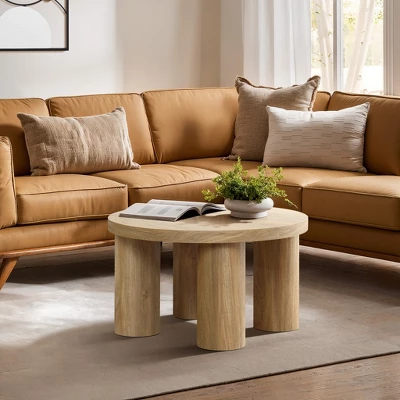 LuxenHome Round Wood Coffee Table With 4 Pillar Legs, 27.5" Modern Farmhouse Oak Finish Low Accent Table With Sturdy Base For Living Room Brown 3 LuxenHome Round Wood Coffee Table With 4 Pillar Legs, 27.5" Modern Farmhouse Oak Finish Low Accent Table With Sturdy Base For Living Room Brown - Image 3
