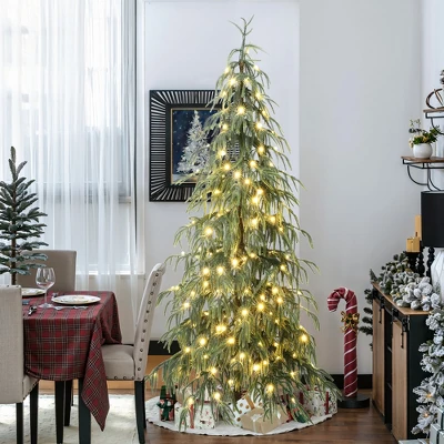 LuxenHome 6.5Ft Pre-Lit Slim Artificial Cedar Christmas Tree With Metal Stand Green 6 LuxenHome 6.5Ft Pre-Lit Slim Artificial Cedar Christmas Tree With Metal Stand Green - Image 6