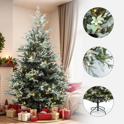 LuxenHome 7Ft Pre-Lit Green Artificial Fir Christmas Tree With Mistletoe Decorations And Metal Stand 1 LuxenHome 7Ft Pre-Lit Green Artificial Fir Christmas Tree With Mistletoe Decorations And Metal Stand