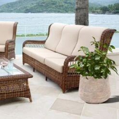 LuxenHome Distressed Tan MgO 15" H Tapered Round Planter Brown -LuxenHome GUEST 14239649 3d65 4a3b 9c47 4e4c6c9479f8