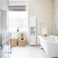 LuxenHome White MDF Wood 67-Inch Tall Tower Bathroom Linen Cabinet -LuxenHome GUEST 14773b3a b415 43a0 96b3 87e3d6e4fb14