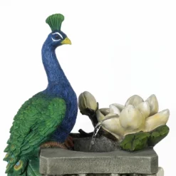 LuxenHome Resin Blue And Green Peacock Outdoor Fountain Garden Fountain With LED Light -LuxenHome GUEST 1479040e f96d 4954 b8c5 8e4cc951340c