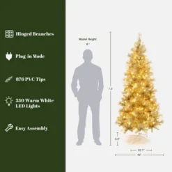 LuxenHome 7.5Ft Pre-Lit Gold Tinsel Artificial Pine Tree With Metal Stand -LuxenHome GUEST 14b0af25 91b5 4a03 8653 7f51c1d3b02b