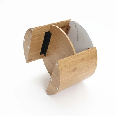 LuxenHome Natural Finish Manufactured Wood 23.6-Inch Round Coffee Table With Faux Marble Top Brown 6 LuxenHome Natural Finish Manufactured Wood 23.6-Inch Round Coffee Table With Faux Marble Top Brown - Image 6