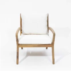 LuxenHome Outdoor Acacia Wood Side Table And Set Of 2 Armchairs With White Cushions 13 LuxenHome Outdoor Acacia Wood Side Table And Set Of 2 Armchairs With White Cushions -LuxenHome GUEST 15102d3a f900 47e1 a600 9d109052407f