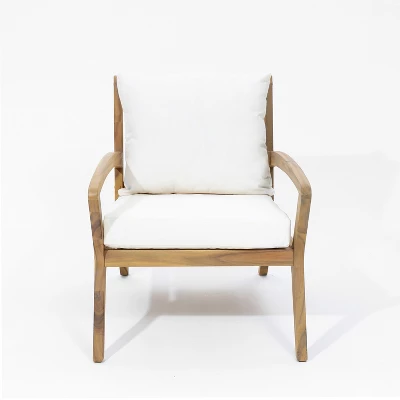 LuxenHome Outdoor Acacia Wood Side Table And Set Of 2 Armchairs With White Cushions 4 LuxenHome Outdoor Acacia Wood Side Table And Set Of 2 Armchairs With White Cushions - Image 4