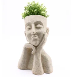 LuxenHome Speckled Beige MgO Thoughtful Bust Head Planter -LuxenHome GUEST 158d6dda 4319 40d5 8309 3c68ac07765e