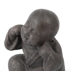 LuxenHome 14.17" Weathered Brown MgO Happy Buddha Monk Garden Statue -LuxenHome GUEST 15aee664 f914 45f7 b48b b1dac7c4bfa7